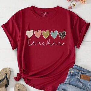 🤍SHEIN Teacher Hearts T-Shirt